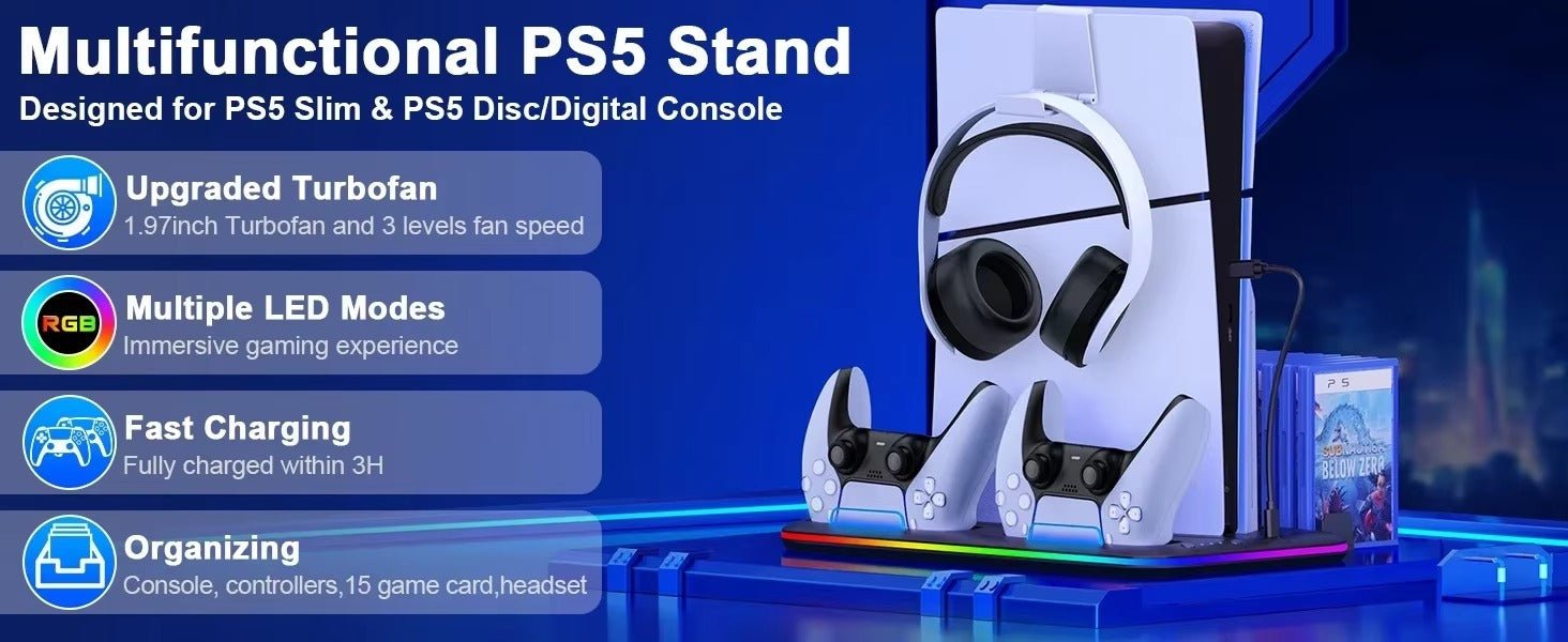 قاعدة متعددة الوظائف للتبريد والشحن لجهاز PlayStation قاعدة متعددة الوظائف للتبريد والشحن لجهاز PlayStation